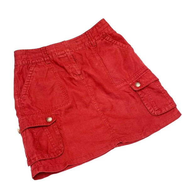 Ann Taylor Crimson‎ 100% Linen Cargo Mini Skirt - Picture 7 of 8